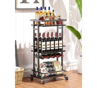 OKZEST Carrito de bar de 3 niveles para el hogar, mini gabinete de barra de licor rodante con estante para vino y soporte para vasos, carrito de servir de bar en el hogar con ruedas para cena, fiesta,
