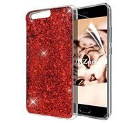 OKZone Funda Huawei P10 Carcasa Purpurina, Cárcasa Brilla Glitter Brillante TPU Silicona Parachoque Teléfono Smartphone Funda Móvil Case [Protección a Pantalla y Cámara] para Huawei P10 (Rojo)