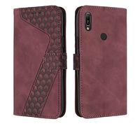 OKZone Funda para Huawei Y6 2019/Honor 8A/Y6 Prime 2019, PU Cuero Flip Carcasa Fundas Móvil de Tapa Libro Caso Piel PU Billetera Tarjetero Case Telefono Cubrir Móvil Phone Cover (Rojo)
