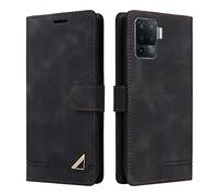 OKZone Funda para OPPO A94/F17 Pro/Reno 5F/Reno 5 Lite, Premium PU Cuero Cierre Magnético Tipo Libro Flip Folio Carcasa Soporte Plegable Ranuras para Tarjetas Cáscara de TPU (Negro)