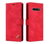 OKZone Funda para Samsung Galaxy S10, Premium PU Cuero Cierre Magnético Tipo Libro Flip Folio Carcasa Soporte Plegable Ranuras para Tarjetas Cáscara de TPU para Samsung Galaxy S10 (Rojo)