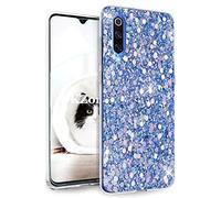 OKZone Funda para Xiaomi Mi 9 Carcasa Purpurina [con Protector Pantalla], Cárcasa Brilla Glitter Brillante TPU Silicona Teléfono Smartphone Funda Móvil Case (Azul)