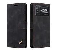 OKZone Funda para Xiaomi Mi Poco C40, Premium PU Cuero Cierre Magnético Tipo Libro Flip Folio Carcasa Soporte Plegable Ranuras para Tarjetas Cáscara de TPU para Xiaomi Mi Poco C40 (Negro)