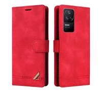 OKZone Funda para Xiaomi Mi Poco F4 5G/Xiaomi Redmi K40S, Premium PU Cuero Cierre Magnético Tipo Libro Flip Folio Carcasa Soporte Plegable Ranuras para Tarjetas Cáscara de TPU (Rojo)