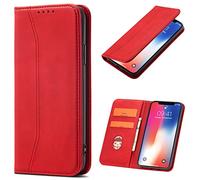 OKZone Funda para Xiaomi Redmi Note 13 Pro 4G/Poco M6 Pro 4G, Funda Carcasa de Cuero para Redmi Note 13 Pro 4G/Poco M6 Pro 4G,Magnético Carcasa Funda Móvil Cuero Funda con Tapa Libro Caso (Rojo)