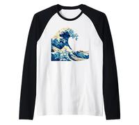 Ola de Hokusai Gran Ola de Origami japonés Frente a Kanagawa Camiseta Manga Raglan