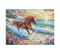Ola de mar Caballo Corriendo Fauna Silvestre Naturaleza Salvaje Costera Puzzle 500 Piezas Educativo 3D Familiar Premium Rompecabezas para Familia Desafío Intelectual DIY Creativo Decoración Hogar 500