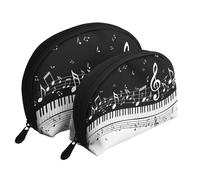 Ola de Notas Musicales, Bolsa de Maquillaje de Concha, Monedero pequeño para Mujer, Bolsa de artículos de tocador, Bolsa de cosméticos, 2 Piezas