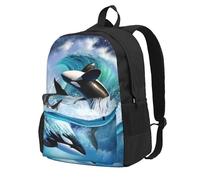 Ola de orcas asesinas,Mochila con bolsillos, mochila informal para el día a día, resistente al agua, ideal para la escuela, viajes