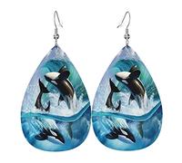Ola De Orcas Y Ballenas Asesinas Mujer Pendientes Piel Sintética Aretes Colgantes Pendientes