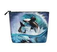 Ola de orcas y Ballenas asesinas,Neceser de Maquillaje de imitación Lino, Neceser de Viaje portátil