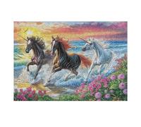 Ola de Playa Grupo de Caballos Corriendo Vida Silvestre Naturaleza Salvaje Puzzle 300 Piezas para Adultos Divertido Creativo Y Relajante Actividades Diarias Y Pasatiempos 300 PCS（40x28cm）