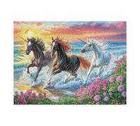 Ola de Playa Grupo de Caballos Corriendo Vida Silvestre Naturaleza Salvaje Puzzle 500 Piezas para Adultos Agradable Divertido Y Relajante Pasatiempos Y Hobby 500 PCS（52×38cm）