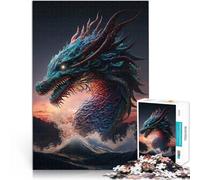 Ola del océano del dragón japonés Puzzles de 1000 Piezas para Adolescentes Alivio del estrés Cada Pieza es única: un desafiante y Divertido Juego Familiar 38x26cm