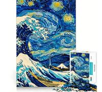 Ola Estrellada Van Gogh se Encuentra con Hokusai Rompecabezas de 1000 Piezas para Adolescentes Juguete para ejercitar la Mente Relajación Mental Diseño y Montaje Lista de Deseos de Papá Noel 50x75cm