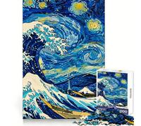 Ola Estrellada Van Gogh se Encuentra con Hokusai Rompecabezas de 1000 Piezas para Adolescentes Juguete para ejercitar la Mente Relajación Mental Diseño y Montaje Lista de Deseos de Papá Noel 50x75cm
