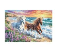 Ola mar Caballo Corriendo Fauna Naturaleza Salvaje Costera Puzzle 1000 Piezas Juguete Educativo Intelectual Rompecabezas Impossible para Adultos Aliviar Estrés Decoración Hogar DIY Creativo 1000 PCS