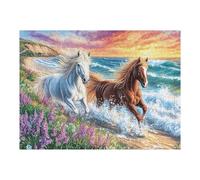 Ola mar Caballo Corriendo Fauna Naturaleza Salvaje Costera Puzzle 500 Piezas Cartón Resistente Rompecabezas Familiar para Toda La Familia Juguete Educativo 3D Maquetas Construir 500 PCS