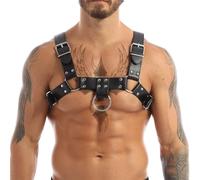 OLACD Arnés ajustable de piel sintética para hombre, cómodas correas de hombro, arnés de cuerpo resistente para disfraz punk, ropa de club, ver fotos, M