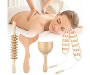 OLACD Kit de terapia de masaje de madera de 4 piezas para relajación muscular y alivio del dolor