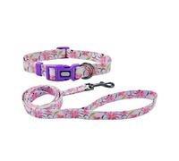 Olahibi Juego combinado de collar y correa para perro, bonito patrón de lirio, material de poliéster, correa a juego de 150 cm, para perros pequeños. (S,lirio morado)