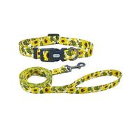 Olahibi Juego combinado de collar y correa para perro, patrón de girasol, material de poliéster, correa a juego de 150 cm, para perros medianos (M, girasol)