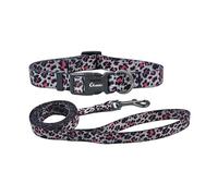 Olahibi Juego combinado de collar y correa para perro, patrón de leopardo, material de poliéster, correa a juego de 150 cm, para perros pequeños (S, leopardo gris)