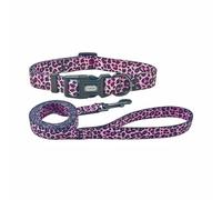 Olahibi Juego combinado de collar y correa para perro, patrón de leopardo, material de poliéster, correa a juego de 150 cm, para perros grandes. (L, leopardo colorido)
