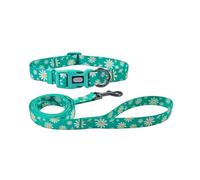 Olahibi Juego combinado de collar y correa para perro, patrón floral, material de poliéster, correa a juego de 150 cm, para perros pequeños (S, margarita verde)
