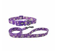 Olahibi Juego combinado de collar y correa para perro, patrón floral, material de poliéster, correa a juego de 150 cm, para perros medianos. (M, margarita morada)