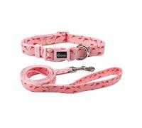 Olahibi Juego combinado de correa de collar para perro, patrón de flamenco, correa de poliéster, collar y correa a juego de 150 cm, para perros medianos. (M, flamenco rosa)