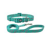 Olahibi Juego combinado de correa de collar para perro, patrón de flamenco, correa de poliéster, collar y correa a juego de 150 cm, para perros medianos. (M, flamenco verde)