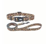 Olahibi Juego de Correa de Collar para Perro, patrón de Leopardo, Material de poliéster, Collar Ajustable y Correa a Juego de 5 pies, para Perros pequeños (S, Leopardo marrón)