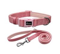 Olahibi Juego de correa para collar de perro, correa de nailon duradera con acolchado de neopreno suave, perros medianos (M, rosa claro)
