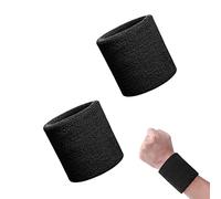 Olakin 2 Piezas de Muñequeras Deportiva Deportes Sweatband para Hombre y Mujer, Suave y Gruesa para Baloncesto, Gimnasio, Gimnasia, Tenis, Fútbol(Negro)