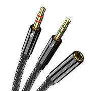 Olakin Adaptador de Cable Jack de 3,5 mm, Longitud 22cm, Cable Adaptador Jack Hembra 3.5mm a Jack Doble Macho para Auricular Micrófono Separadas 1 Hembra a 2 machos