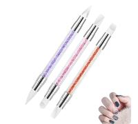 Olakin Pinceles para Uñas[3 Piezas], Pinceles de Silicona de Doble Cabeza Nail, Pinceles de Manicura con Mango de Diamantes de Imitación, para iseño de Uñas y Decorar Uñas Postizas Acrílicas
