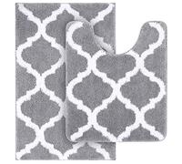 OLANLY Juego de 2 alfombras de baño de Microfibra para Ducha y Alfombra de Inodoro en Forma de U, Lavar a máquina, Antideslizante, Absorbente, Alfombra de baño para bañera, Ducha y baño (20 x 32 + 20