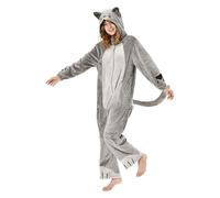OLAOLA Pijama Adulto, Disfraz de Animal, Unisex Onesie para Cosplay de Halloween, Pijama Entero de Una Pieza para Mujer y Hombre (M, Gato)