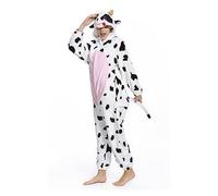 OLAOLA Pijama Adulto, Disfraz de Animal, Unisex Onesie para Cosplay de Halloween, Pijama Entero de Una Pieza para Mujer y Hombre (L, Vaca Rosa)