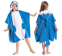OLAOLA Poncho de Baño con Capucha para Niños, Toalla de Playa Microfibra Suave Toallas de Baño Absorbentes, Poncho de Natación para Niños y Niñas de 3 a 12 Años, Tiburón Azul
