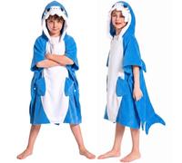 OLAOLA Poncho de Baño con Capucha para Niños, Toalla de Playa Microfibra Suave Toallas de Baño Absorbentes, Poncho de Natación para Niños y Niñas de 3 a 12 Años, Tiburón Azul