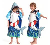 OLAOLA Poncho de Baño con Capucha para Niños, Toalla de Playa Microfibra Suave Toallas de Baño Absorbentes, Poncho de Natación para Niños y Niñas de 3 a 12 Años, Tiburón Grande