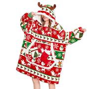 OLAOLA Sudadera con Capucha Extragrande para Adultos, Manta de Forro Polar Sherpa con Mangas y Bolsillos, Suave Cálida y Acogedora Sudadera Manta para Mujer Hombre (Rayas Navideñas)