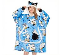 OLAOLA Sudadera con Capucha Extragrande para Adultos, Manta de Forro Polar Sherpa con Mangas y Bolsillos, Suave Cálida y Acogedora Sudadera Manta para Mujer Hombre (Gato Blanco)