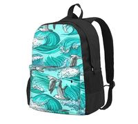 Olas Boceto Gaviota Pájaros,Mochila con bolsillos, mochila informal para el día a día, resistente al agua, ideal para la escuela, viajes