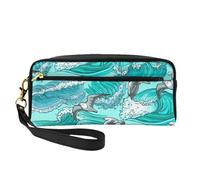 Olas Bosquejo Gaviota Aves, Bolsa de Maquillaje Bolsa de cosméticos Bolsa de Aseo de Viaje portátil Estuche de Cuero para Mujeres y niñas