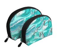 Olas Bosquejo Gaviota Aves, Bolsa de Maquillaje de Concha, Monedero pequeño para Mujer, Bolsa de artículos de tocador, Bolsa de cosméticos, 2 Piezas