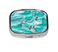 Olas Bosquejo Gaviota Aves, Pastillero cuadrado para bolsillo o monedero, pequeño contenedor de pastillas, organizador de pastillas de viaje