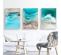 Olas de agua de mar verde y paisaje de playa cuadro sobre lienzo para pared impresiones de pintura para decoración del hogar póster modular sin marco-40X50cmx3